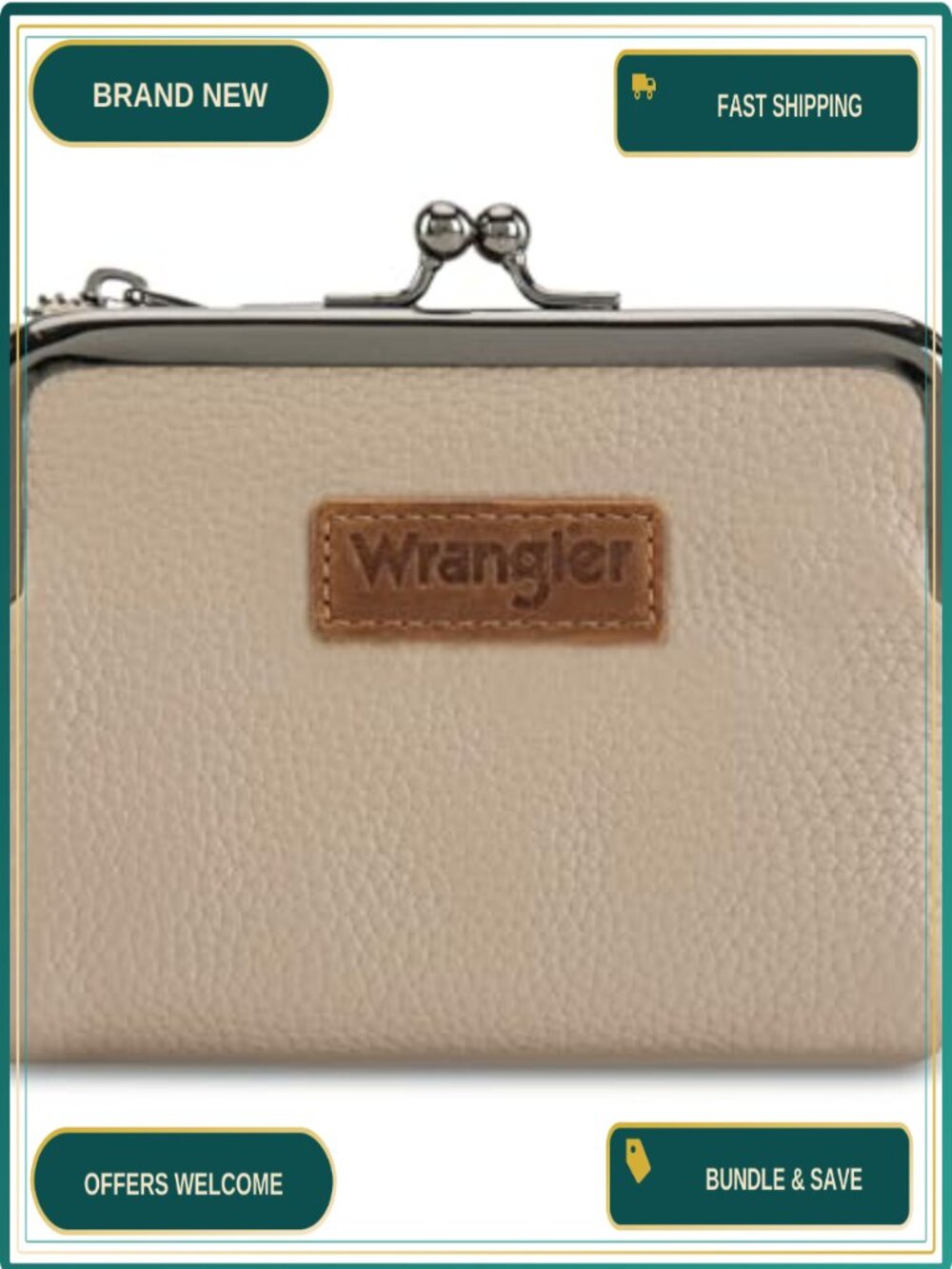 RFID Blocking Bifold Wallet Vegan Leather Kiss Clasp 8 Card Slots